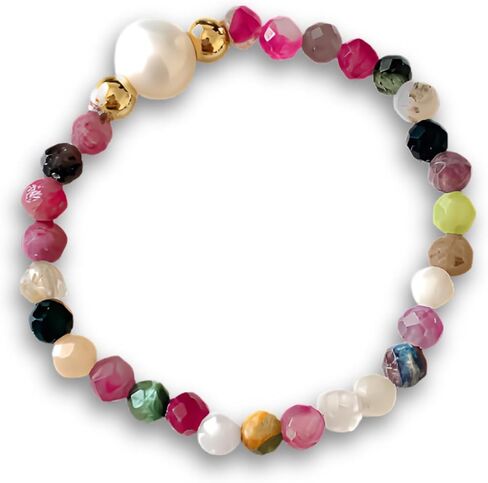 Handmade Natural Stone Freshwater Pearl Elastic Ring, Adjustable Elastic Rope,Suitable for Single or Stacked Wear, Anti Anxiety, Energy Boosting, Spiritual Resonance (Tourmaline) in Kuwait