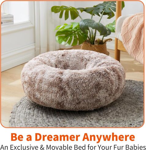 Round Pet Bed for Dogs and Cats, Washable Pet Bed, Non-Slip Bottom cat bed, Indoor pet beds (black white, 15.7''/40cm) in Saudi Arabia