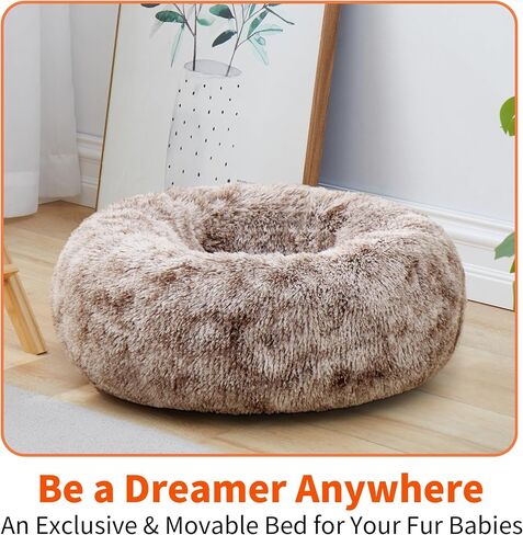 Round Pet Bed for Dogs and Cats, Washable Pet Bed, Non-Slip Bottom cat bed, Indoor pet beds (black white, 15.7''/40cm) in Saudi Arabia
