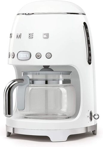 Smeg DCF02WHUK Drip Coffee Machine, Auto-Start Mode, Reuseable Filter, Digital Display, Anti-Drip System, Aroma Intensity Option, 1.4 Litre Tank, White in Saudi Arabia