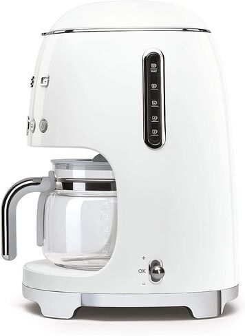 Smeg DCF02WHUK Drip Coffee Machine, Auto-Start Mode, Reuseable Filter, Digital Display, Anti-Drip System, Aroma Intensity Option, 1.4 Litre Tank, White in Saudi Arabia