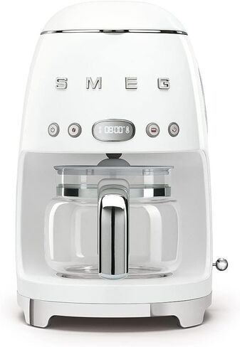 Smeg DCF02WHUK Drip Coffee Machine, Auto-Start Mode, Reuseable Filter, Digital Display, Anti-Drip System, Aroma Intensity Option, 1.4 Litre Tank, White in Saudi Arabia