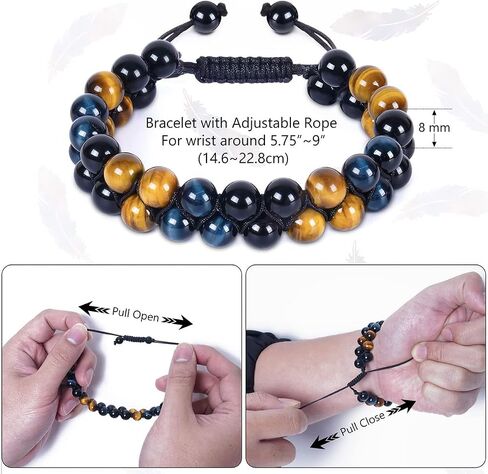 Triple Natural Stone Protection Bracelet, Tiger Eye Obsidian Hematite Protects Health and Brings Good Luck (8mm blue tiger eye tricolor) in Saudi Arabia