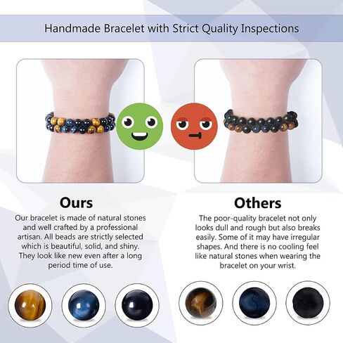 Triple Natural Stone Protection Bracelet, Tiger Eye Obsidian Hematite Protects Health and Brings Good Luck (8mm blue tiger eye tricolor) in Saudi Arabia