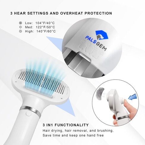 Dog Hair Dryer - Portable and Quiet 3 in 1 Pet Grooming Hair Dryer Blower with Slicker Brush - Small and Medium Cats and Dogs - Adjustable Heat Setting in Saudi Arabia