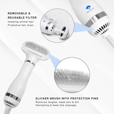 Dog Hair Dryer - Portable and Quiet 3 in 1 Pet Grooming Hair Dryer Blower with Slicker Brush - Small and Medium Cats and Dogs - Adjustable Heat Setting in Saudi Arabia