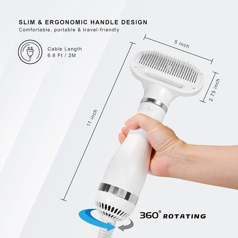 Dog Hair Dryer - Portable and Quiet 3 in 1 Pet Grooming Hair Dryer Blower with Slicker Brush - Small and Medium Cats and Dogs - Adjustable Heat Setting in Saudi Arabia