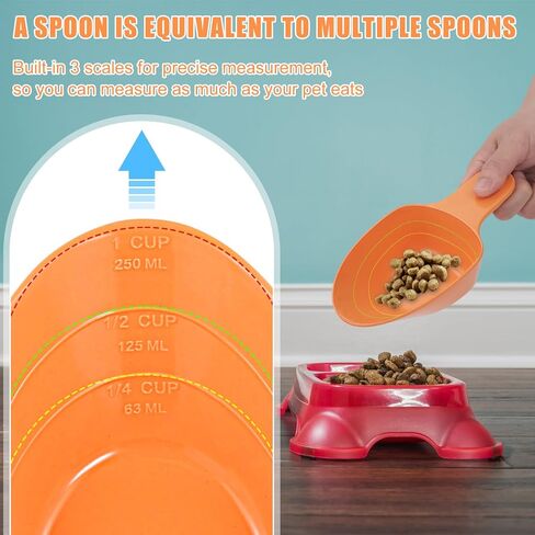 Dog Food Scoop, 1 Cup 1/2 Cup 1/4 Cup Pet Food Measuring Scoop Pet Food Feeding Scoop Accurate Measurement Pet Food Scale Cup for Dog Cat Bird and Rabbit, Dishwasher Safe (Orange) in Saudi Arabia