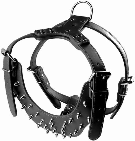 Serijoars Spiked Studded PU Leather Dog Harness Collar Set for Large Breed Pit Bull Bully Husky Terrier (Studs Hot Pink, XL) in Saudi Arabia