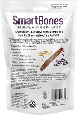 عصي SmartBones ملفوفة بالدجاج الحقيقي ولحم الضأن والأرز البني، مضغ خالي من الجلود الخام للكلاب، 4 مضغ لكل عبوة، 3.5 أونصة in Kuwait