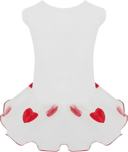 Dog Cute Dress Lace Tulle Tutu Outfit Skirt with Red Heart Embroidery for Small Medium Girl Dogs Christmas Holiday Wedding Birthday Party (White, XS) in Saudi Arabia
