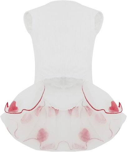 Dog Cute Dress Lace Tulle Tutu Outfit Skirt with Red Heart Embroidery for Small Medium Girl Dogs Christmas Holiday Wedding Birthday Party (White, XS) in Saudi Arabia