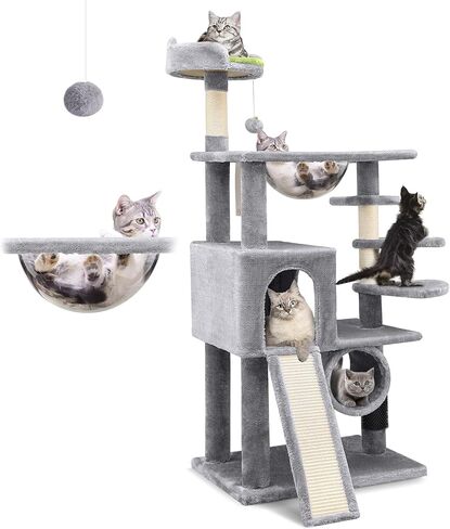 عمود خدش شجرة القطط F57، خصيصًا للقطط الشجاعة، برج شجرة القطط بطول 57 بوصة، نفق، عش كبسولة الفضاء، لوح خدش السيزال، مسكن القطط، مساحة صغيرة لشجرة القطط، رمادي فاتح in Kuwait