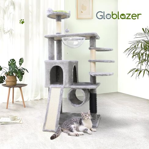 عمود خدش شجرة القطط F57، خصيصًا للقطط الشجاعة، برج شجرة القطط بطول 57 بوصة، نفق، عش كبسولة الفضاء، لوح خدش السيزال، مسكن القطط، مساحة صغيرة لشجرة القطط، رمادي فاتح in Kuwait