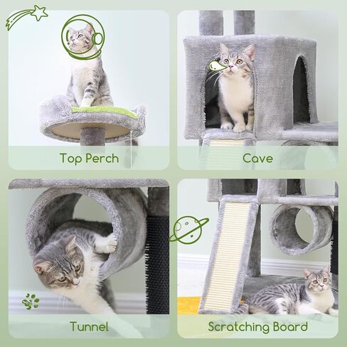 عمود خدش شجرة القطط F57، خصيصًا للقطط الشجاعة، برج شجرة القطط بطول 57 بوصة، نفق، عش كبسولة الفضاء، لوح خدش السيزال، مسكن القطط، مساحة صغيرة لشجرة القطط، رمادي فاتح in Kuwait