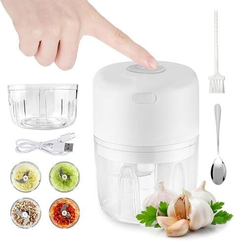 Electric Mini Garlic Chopper, Portable Veggie Chopper, 100＋250ML USB Portable Onion Chopper Electric For Ginger, Chili, Fruit, Meat (White) in Saudi Arabia