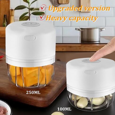 Electric Mini Garlic Chopper, Portable Veggie Chopper, 100＋250ML USB Portable Onion Chopper Electric For Ginger, Chili, Fruit, Meat (White) in Saudi Arabia