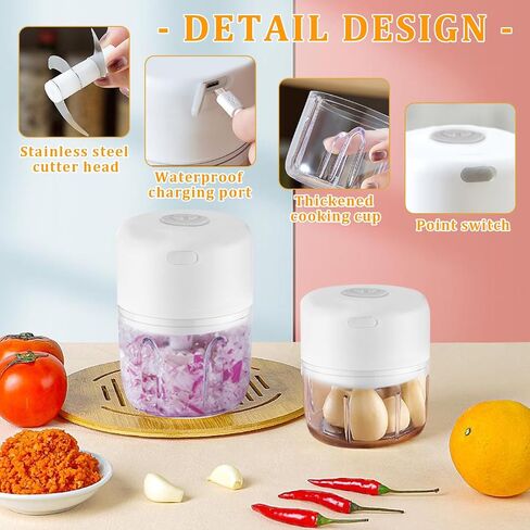Electric Mini Garlic Chopper, Portable Veggie Chopper, 100＋250ML USB Portable Onion Chopper Electric For Ginger, Chili, Fruit, Meat (White) in Saudi Arabia