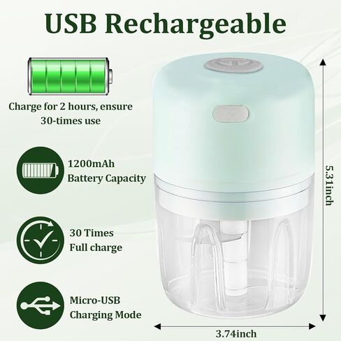 Electric Mini Garlic Chopper, Portable Veggie Chopper, 100＋250ML USB Portable Onion Chopper Electric For Ginger, Chili, Fruit, Meat (White) in Saudi Arabia