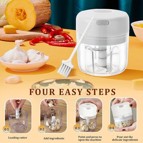 Electric Mini Garlic Chopper, Portable Veggie Chopper, 100＋250ML USB Portable Onion Chopper Electric For Ginger, Chili, Fruit, Meat (White) in Saudi Arabia