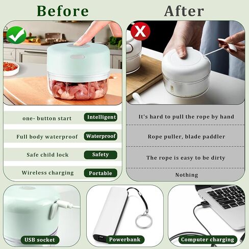 Electric Mini Garlic Chopper, Portable Veggie Chopper, 100＋250ML USB Portable Onion Chopper Electric For Ginger, Chili, Fruit, Meat (White) in Saudi Arabia