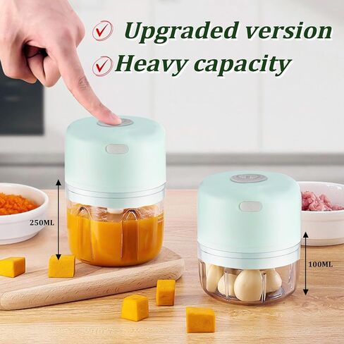 Electric Mini Garlic Chopper, Portable Veggie Chopper, 100＋250ML USB Portable Onion Chopper Electric For Ginger, Chili, Fruit, Meat (White) in Saudi Arabia