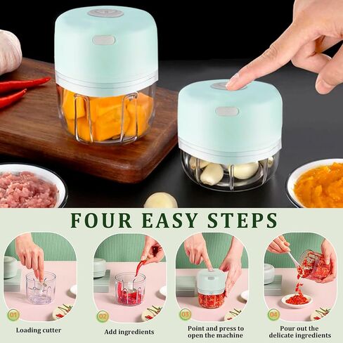 Electric Mini Garlic Chopper, Portable Veggie Chopper, 100＋250ML USB Portable Onion Chopper Electric For Ginger, Chili, Fruit, Meat (White) in Saudi Arabia