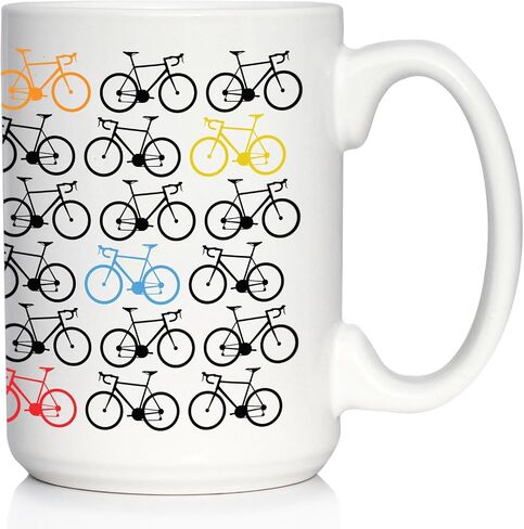Bicycle Coffee Mug - Unique Road Biking Themed Decor and Gifts for Cyclists - Large 15oz White Ceramic Mug in Saudi Arabia