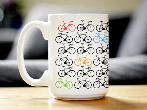 Bicycle Coffee Mug - Unique Road Biking Themed Decor and Gifts for Cyclists - Large 15oz White Ceramic Mug in Saudi Arabia