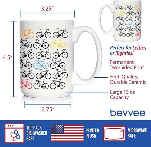 Bicycle Coffee Mug - Unique Road Biking Themed Decor and Gifts for Cyclists - Large 15oz White Ceramic Mug in Saudi Arabia