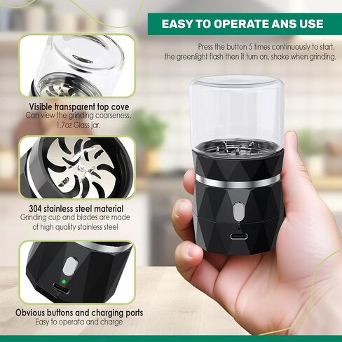 UCI Electric Herb Grinder – Portable Spice Grinder with USB Cable, Efficient Grinder for Kitchen Use, Perfect for Spices, Onions & More in Saudi Arabia