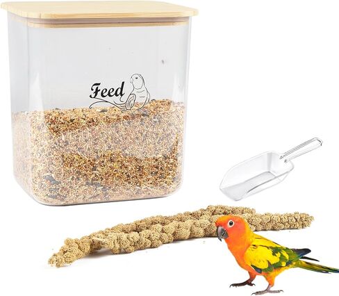 Large Bird Seed Storage Container,6QT/5.5L Bird Seed Container with Bamboo Lid,Clear Pet Food Container,Wild Bird Seed Storage Bin for Sunflower Seed-Squirrel proof in Saudi Arabia