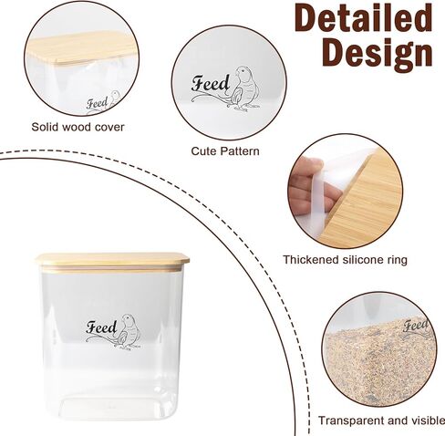 Large Bird Seed Storage Container,6QT/5.5L Bird Seed Container with Bamboo Lid,Clear Pet Food Container,Wild Bird Seed Storage Bin for Sunflower Seed-Squirrel proof in Saudi Arabia