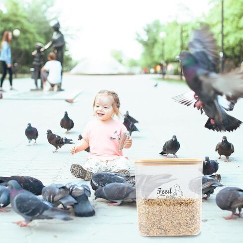 Large Bird Seed Storage Container,6QT/5.5L Bird Seed Container with Bamboo Lid,Clear Pet Food Container,Wild Bird Seed Storage Bin for Sunflower Seed-Squirrel proof in Saudi Arabia