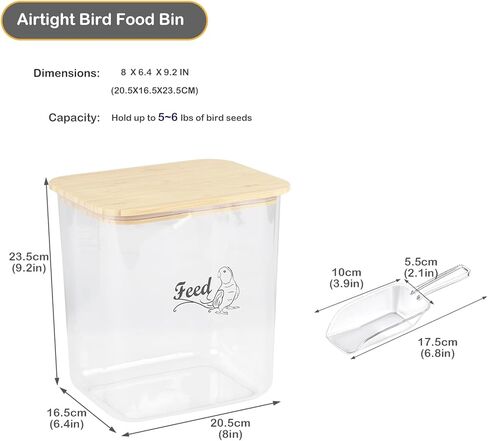 Large Bird Seed Storage Container,6QT/5.5L Bird Seed Container with Bamboo Lid,Clear Pet Food Container,Wild Bird Seed Storage Bin for Sunflower Seed-Squirrel proof in Saudi Arabia