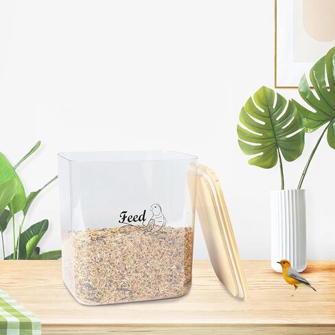Large Bird Seed Storage Container,6QT/5.5L Bird Seed Container with Bamboo Lid,Clear Pet Food Container,Wild Bird Seed Storage Bin for Sunflower Seed-Squirrel proof in Saudi Arabia