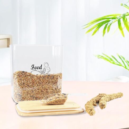 Large Bird Seed Storage Container,6QT/5.5L Bird Seed Container with Bamboo Lid,Clear Pet Food Container,Wild Bird Seed Storage Bin for Sunflower Seed-Squirrel proof in Saudi Arabia