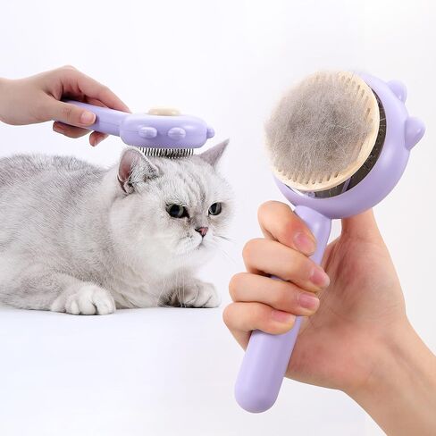 Cat Brush with Release Button, Cat Grooming Brush for Long or Short Haired Cats, Self Cleaning Slicker Brushes Removes Loose Undercoat, Hair Slicker Brush for Pet Massage (Purple) in Saudi Arabia