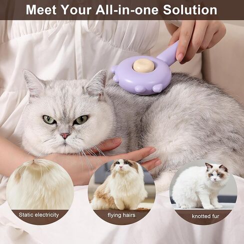 Cat Brush with Release Button, Cat Grooming Brush for Long or Short Haired Cats, Self Cleaning Slicker Brushes Removes Loose Undercoat, Hair Slicker Brush for Pet Massage (Purple) in Saudi Arabia