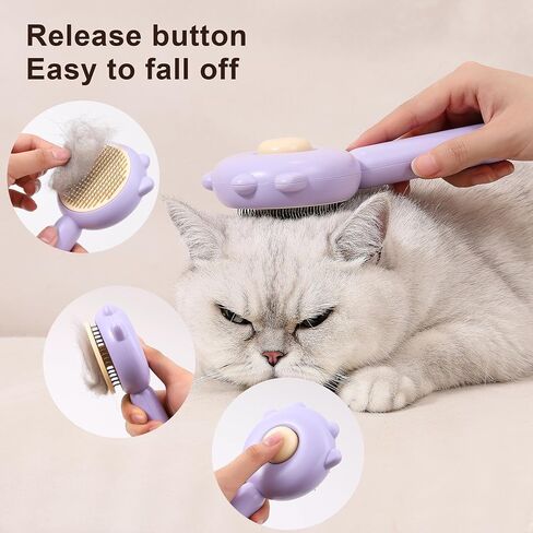 Cat Brush with Release Button, Cat Grooming Brush for Long or Short Haired Cats, Self Cleaning Slicker Brushes Removes Loose Undercoat, Hair Slicker Brush for Pet Massage (Purple) in Saudi Arabia