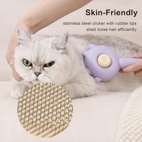 Cat Brush with Release Button, Cat Grooming Brush for Long or Short Haired Cats, Self Cleaning Slicker Brushes Removes Loose Undercoat, Hair Slicker Brush for Pet Massage (Purple) in Saudi Arabia
