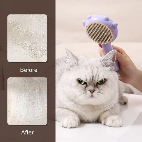 Cat Brush with Release Button, Cat Grooming Brush for Long or Short Haired Cats, Self Cleaning Slicker Brushes Removes Loose Undercoat, Hair Slicker Brush for Pet Massage (Purple) in Saudi Arabia