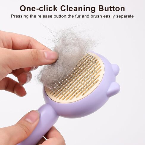 Cat Brush with Release Button, Cat Grooming Brush for Long or Short Haired Cats, Self Cleaning Slicker Brushes Removes Loose Undercoat, Hair Slicker Brush for Pet Massage (Purple) in Saudi Arabia