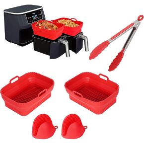2 Pcs Air Fryer Silicone liners for Ninja Foodi Air Fryer, Ninja Airfryer Accessories, ninja air fryer 2 basket Basket, Rectangular, Dual Air fryer, Reusable, Airfryer liners, 8qt (Red)