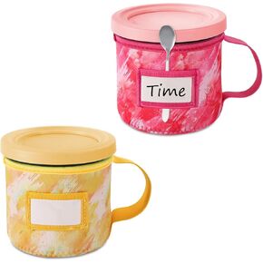 2pcs Ice Cream Neoprene Sleeves, Tie-Dye Prints Reusable Insulated Sleeve Cover for Ninja Creami Ice Cream Pints with Handle Spoon Holder and Name Plate Slot (16oz, A+C Style)