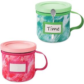 2pcs Ice Cream Neoprene Sleeves, Tie-Dye Prints Reusable Insulated Sleeve Cover for Ninja Creami Ice Cream Pints with Handle Spoon Holder and Name Plate Slot (24oz, B+D Style)