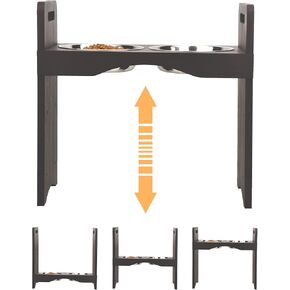 Spirtro Elevated Dog Bowls Station- Adjustable to 3 Heights, 3", 8", 12", Raised Pet Stand Feeder, Double Stainless Steel Food and Water Dishes for Small to Middle Dogs and Cats, Rustic Wood- Gray in Kuwait
