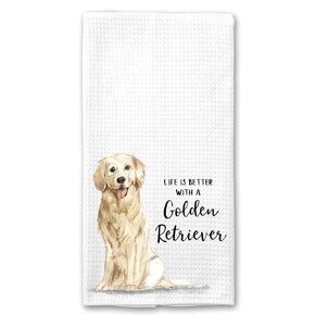 Watercolor Life is Better with a Golden Retriever Microfiber Kitchen Tea Bar Towel Gift for Animal Dog Lover