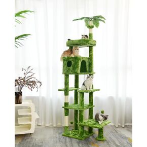 Cat Tree - Multi-Level Interactive 41.7 Inches High Cat Tower with Scratching Boards for Climbing, Resting, and Claw Sharpening - Sturdy Cat Furniture Green