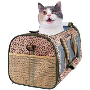 Soft-Sided Kennel Pet Carrier for Small Dogs, Cats, Puppy, Airline Approved Cat Carriers Dog Carrier Collapsible (Orange Cheetah, 19" L x 11" W x 11" H)
